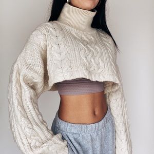 white cropped turtleneck sweater
